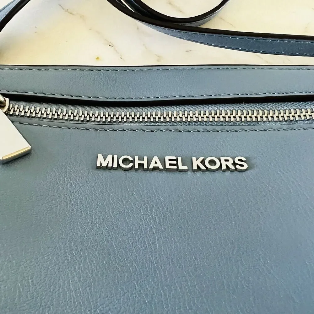 MICHAEL KORS Sophie Surf Blue Soft Leather Small Messenger Crossbody Bag